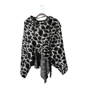 MaxSport Animal Print Poncho Sweater Wrap Oversized Faux Leather Tassels Boho Sm